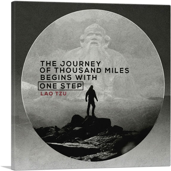 ARTCANVAS The Journey Begins With One Step Lao Tzu Motivational Canvas Art Print - Size: 26" x 26" (1.50" Deep)