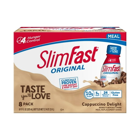 (2 pack) (2 pack) SlimFast Original Ready to Drink Meal Replacement Shakes, Cappuccino Delight, 11 fl. oz., 8 Ct