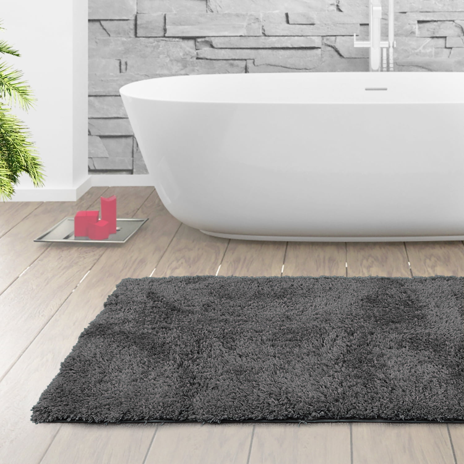Clara Clark Set of 3 Non-Slip Bathroom Rugs, Gray