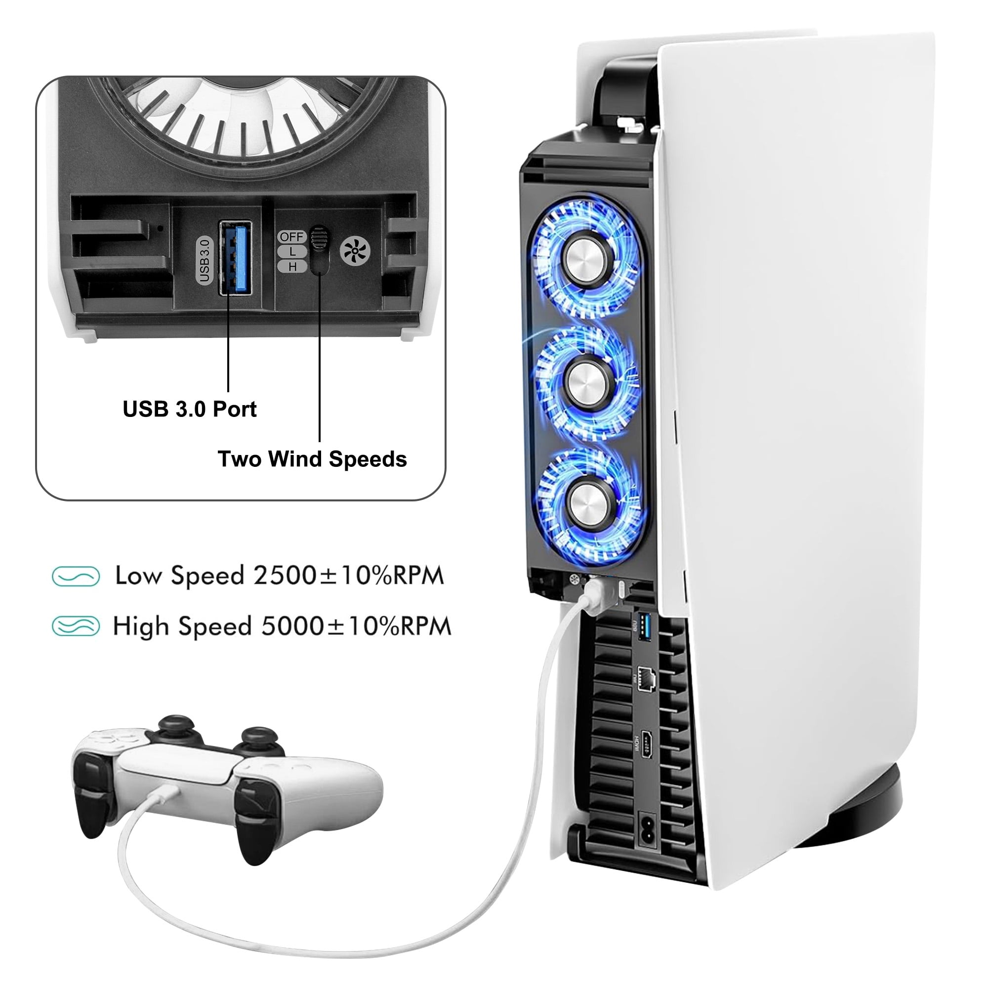 For PS5 Slim Cooling Fan With RGB Light 3 Cooling Fans High Efficient  Cooler System 3 USB Port For PS5 Disc/Digital Edition - AliExpress