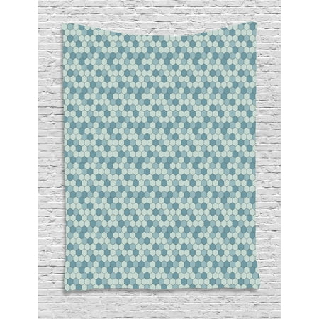 Teal Blue Bedroom Decor Abstract Tapestry, Geometrical Design Hexagon Patterns Vintage Patchwork Like Old Fashion, Wall Hanging for Bedroom Living Room Dorm Decor, Pale Teal Blue Grey, by Ambesonne ()