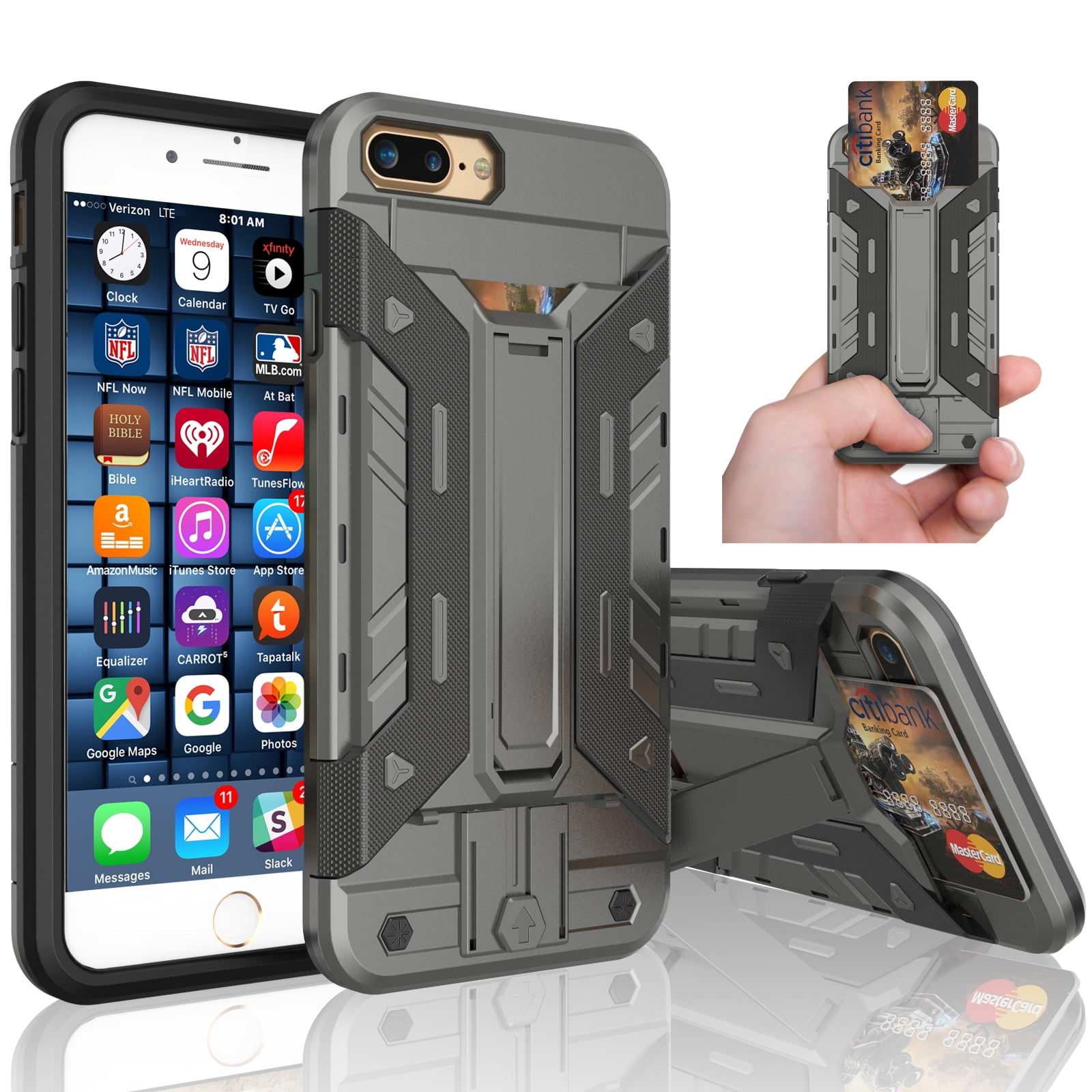 iPhone 7 Plus Case, iPhone 8 Plus Wallet Case, iPhone 8 Plus Card Holder, Tekcoo [Tarmor] Shock ...