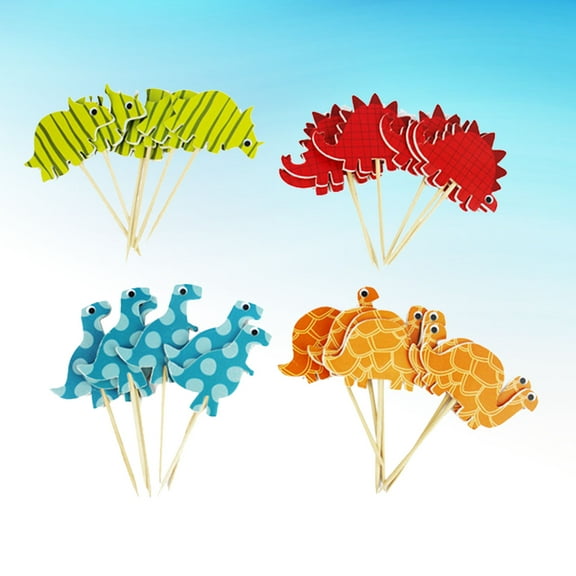 OUNONA Dinosaur Cake Toppers Assorted Color Paper Made Food Safe Durable for Kids Party and Birthday Cake Decor
