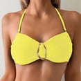 thumbnail image 4 of UTSJKR Women's Solid Cami Strap Bikini Set, Wire Free Triangle Split Bathing Suit, Sexy Slim Fit Holiday Beach Swimwear Yellow M, 4 of 5