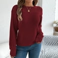 thumbnail image 3 of Scyoekwg Fall Hollow Out Sweaters for Women Fashion Casual Crew Neck Long Sleeve Crochet Pullover Tops Loose Comfy Sweater (Wine,L), 3 of 8