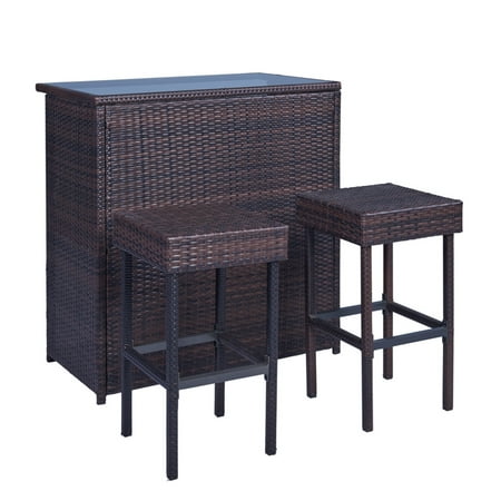 Palm Springs Wicker Style 3 Piece Outdoor Bar Set With Stools