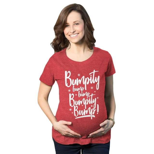 T-shirt de Maternité Bumpity Bump Bump Grossesse Drôle Noël Annonce Bébé (Rouge Chiné) - S