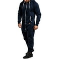 thumbnail image 2 of Rdhnmea Mens Fleece Lined Hooded Jumpsuit Full Zip  one-piece  Rompers One Piece Overalls Jogging Suit Tracksuit with Pockets, 2 of 4