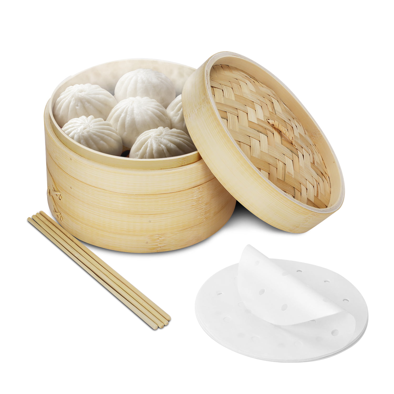 Plastic Edging Bamboo Buns Dumplings Seafood Steamer Basket Lid Silicone Mat 