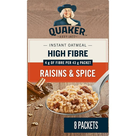 Quaker Gruau instantané Teneur élevée en fibres Raisins secs et épices 344g