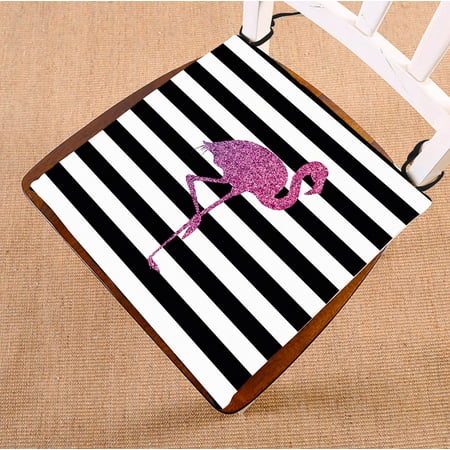 Pink And White Cushions YKCG Glitter Pink Flamingo Black and White Stripes Seat Cushion Chair Cushion Floor Cushion Twin Sides 16x16 inches ()