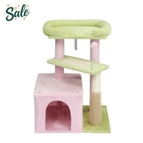 IVV Modern Cat Tree, 26.7"H Multi-Tier Cat Activity Tower with Scratch Pad, Condo, Perch Bed and Cat Tease Ball for Kittens and Small Indoor Cats (Pink & Green)