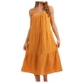 thumbnail image 2 of Wycnly Womens Dresses Beach Casual Loose Flowy Ruffle Swing Spaghetti Strap Sundress Fashion Solid Round Neck Sleeveless Long Summer Dress Yellow l, 2 of 7