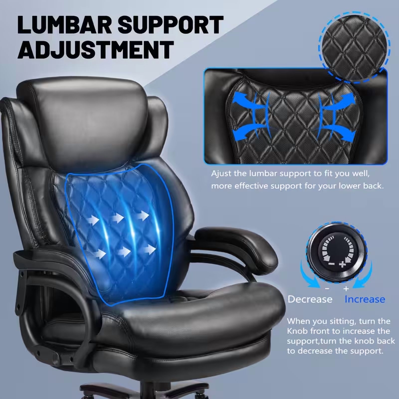 Qusaphy 800lb Heavy Duty Executive Chair, Leather Office Chair with Adjustable Lumbar Support & Headrest, Double-Layer Cushion Ergonomic Desk Chair