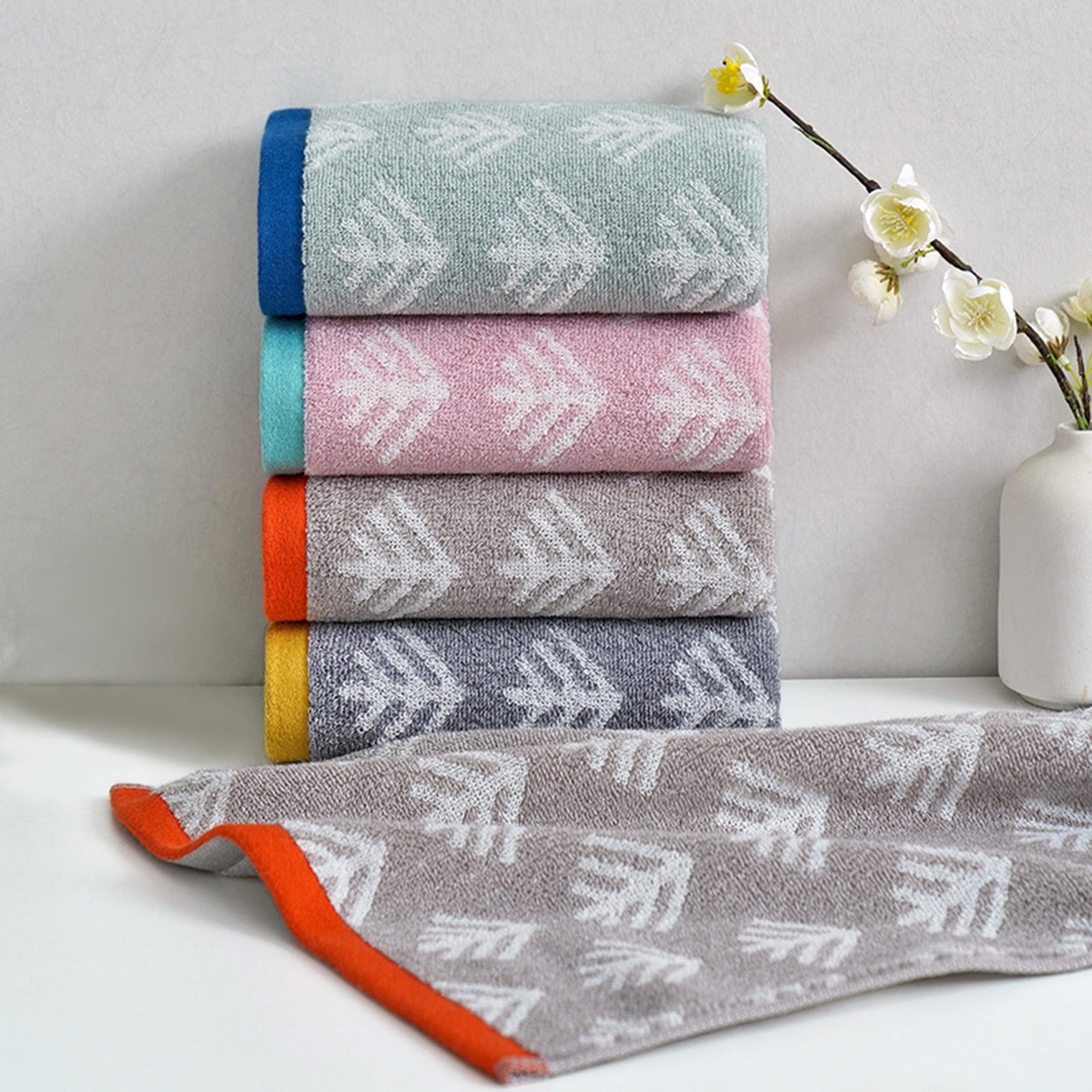 Unique Bargains Cute Pattern Cotton Hand Towel Set for Kitchen Bathroom Pink 4-Piece