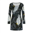 thumbnail image 5 of Maqroz Long Dresses for Women Casual Plus Size V Neck Ribbed Knit Dresses Floral Printed A-Line Hem Flare Sleeves Stretchy Mini Dress Spring Sundress Fashion Outfits Gray S, 5 of 5