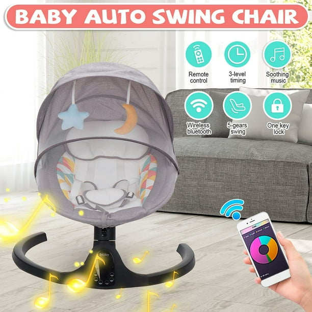 Bioby Baby Swing for Infants The Five Point Seat Belt Bluetooth Touch Screen Remote Control Baby Bouncer with Music Speaker Motorized Portable Swing with 5 Swing Speedsi Blacki Walmart