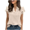 thumbnail image 2 of Fesfesfes Woman's Fashion Causal T-Shirt Summer Outdoor Ruffle Sleeve Tie-Neck Bandage Blouse Solid Color Loose Pullover Tops(Beige,XL), 2 of 7