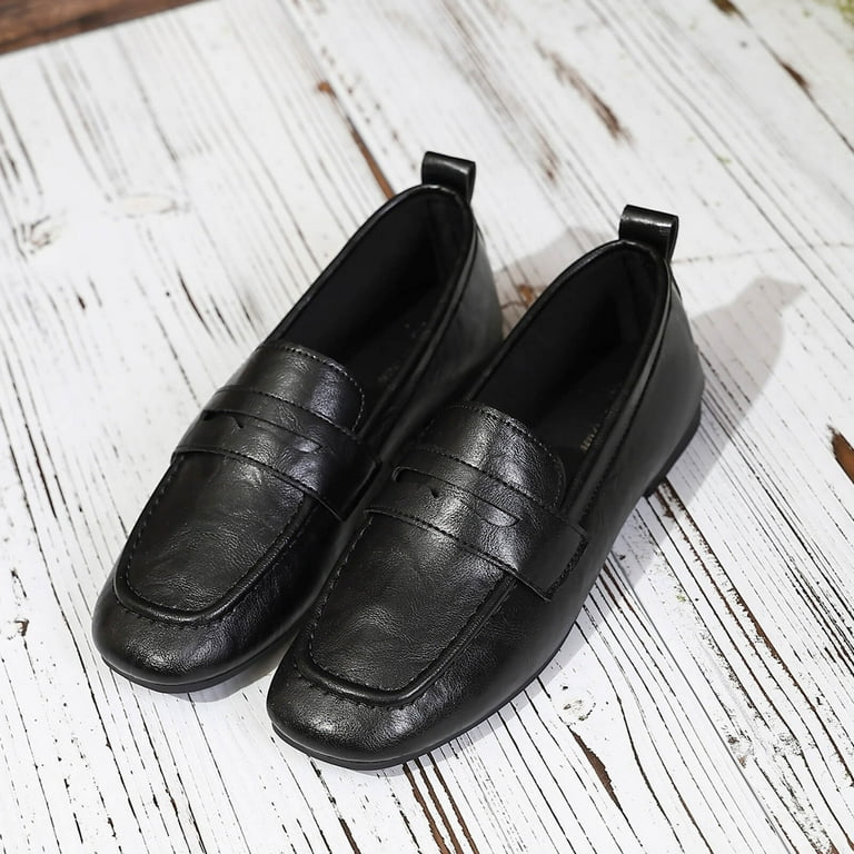 comfortable dress shoes for plus size ladies THDHVS Womens Shoes Casual,Comfortable Dress Shoes for Women,Plus Size Women  Low Heel Loafers Square Toe Slip On Solid Color Casual Black