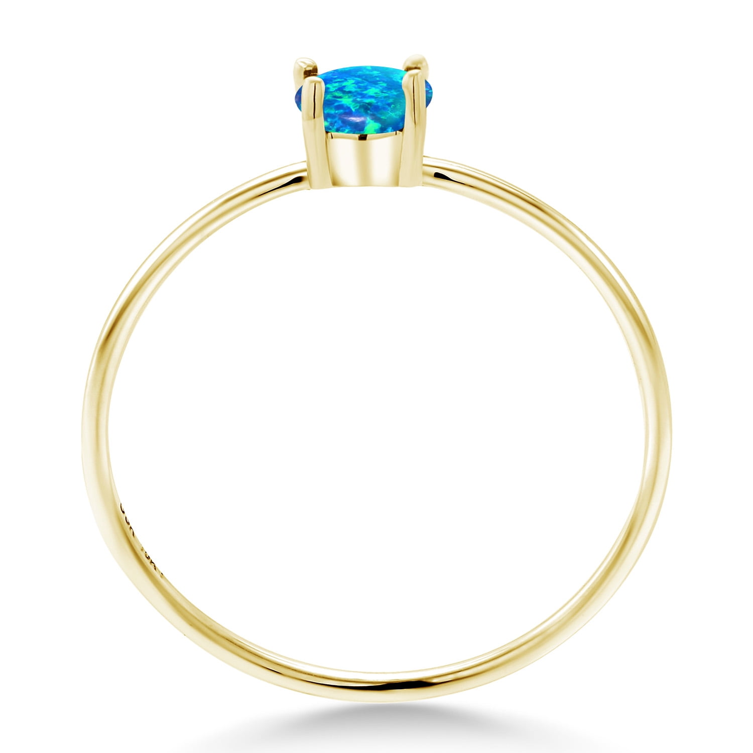 Gem Stone King 10K Yellow Gold Blue Simulated Opal Women Engagement Ring (0.50 Ct Oval Cabochon Cut 6X4MM,)