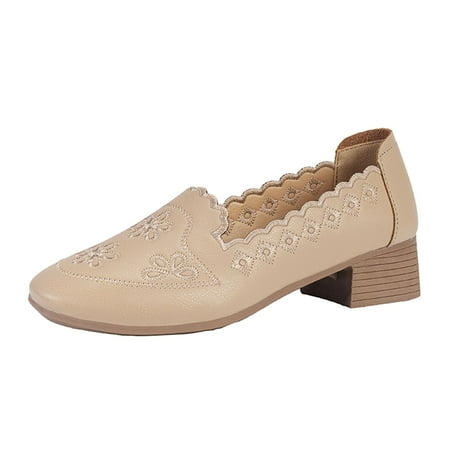 

QYZEU Womens Wedges Sandals Womens Shoes Casual Wide Width Fashion Summer And Autumn Women Casual Shoes Embroidered Flowers Round Toe Shallow Mouth Thick Heel Comfortable