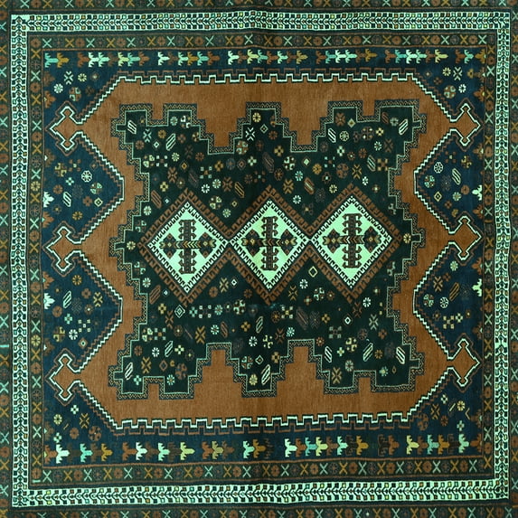 Ahgly Company Indoor Square Persian Turquoise Blue Traditional Area Rugs, 5' Square
