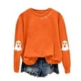thumbnail image 5 of felwors Sweatshirts Halloween Ghost for Women Funny Long Sleeve Graphic Pullover Tops Cute Crewneck Sweater Orange, XXL, 5 of 5