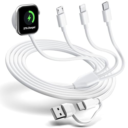 Multi Charging Cable 4 in 2 for Apple Watch Charger i-Phone,Travel 4 in 2 Watch & Phone Charger with iOSPorts/Type C/Micro USB Port Compatible with iWatch/iPhone 16 15/Galaxy Android-6FT