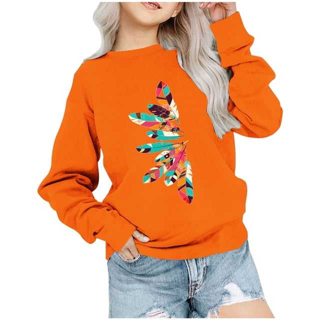 Penkiiy Chemise Orange pour Enfants, T-shirt à Manches Longues Imprimé Col Rond pour Garçons et Filles de 1 à 12 Ans