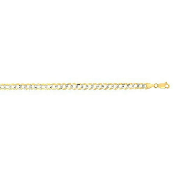 JewelStop 14K Yellow Gold White Pave 3.6mm Diamond-Cut Comfort Curb Chain, Lobster Clasp - 7 Inches
