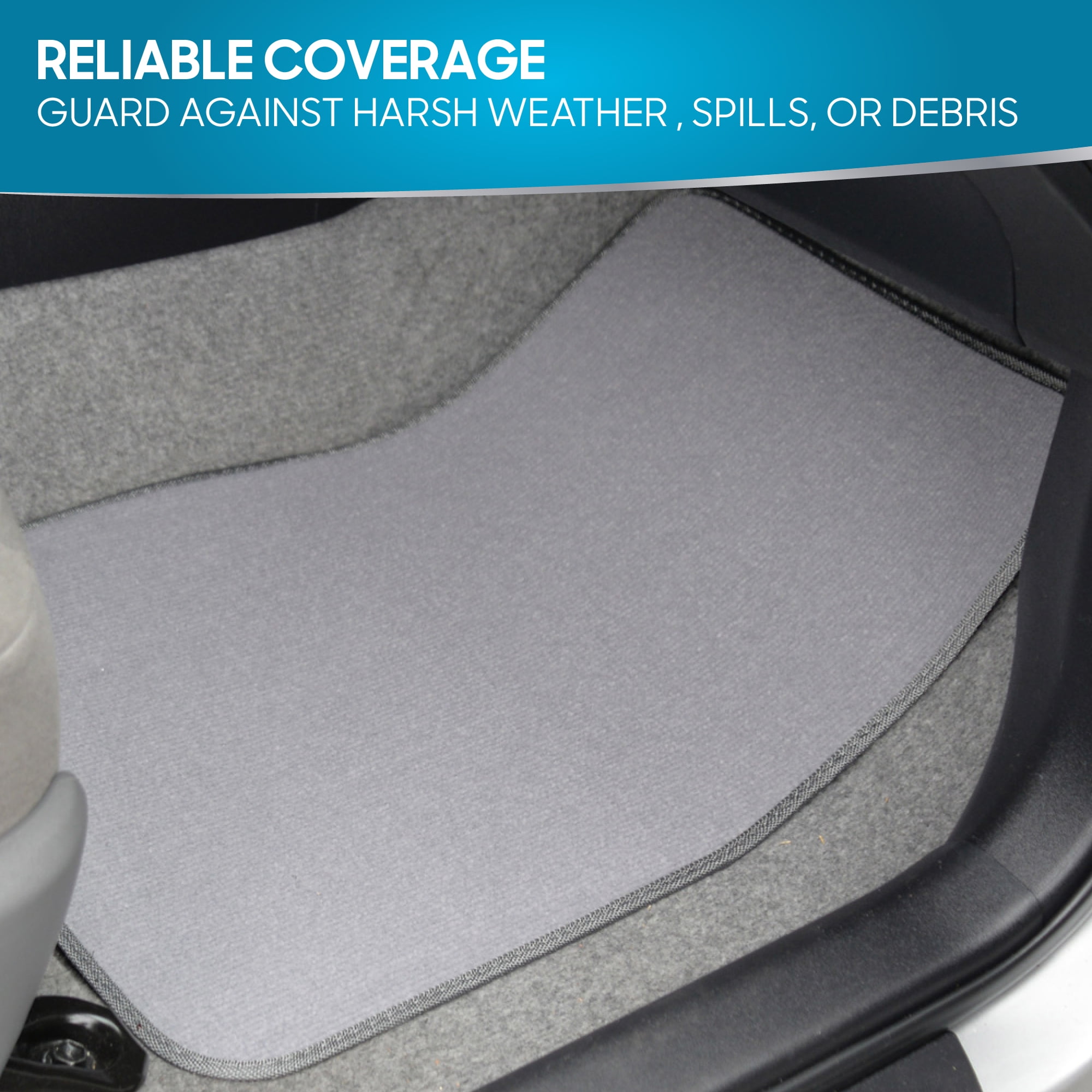 BDK Premium 4PC Set of Carpet Car Floor Mats with Vinyl Safety Heel Pad for Car, Truck, SUV, Coupe Sedan, Light Gray (MT-100-LG)