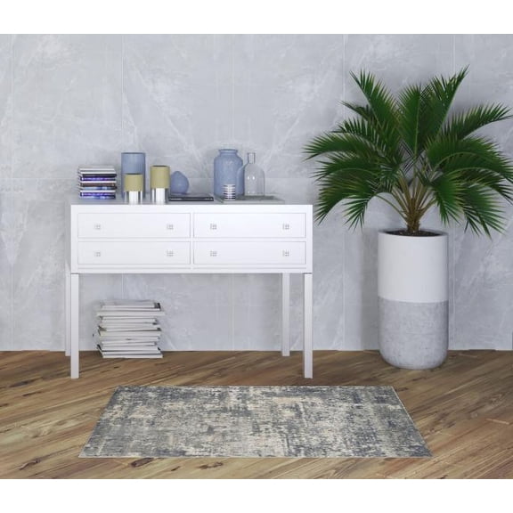 3' X 5' Beige And Grey Abstract Power Loom Non Skid Area Rug