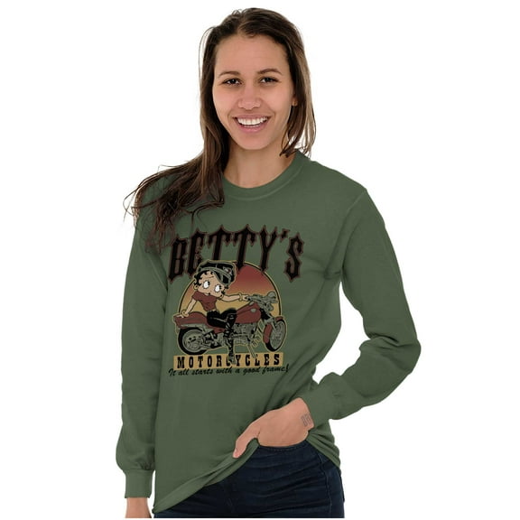 Vintage Cartoon Betty's Motorcycles Women's Long Sleeve T Shirt Brisco Brands S