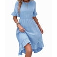 thumbnail image 3 of Women'S Short Sleeve Dresses High Waist Round Neck Solid Flounce Sleeve Ruffle Dress Sky Blue L, 3 of 8
