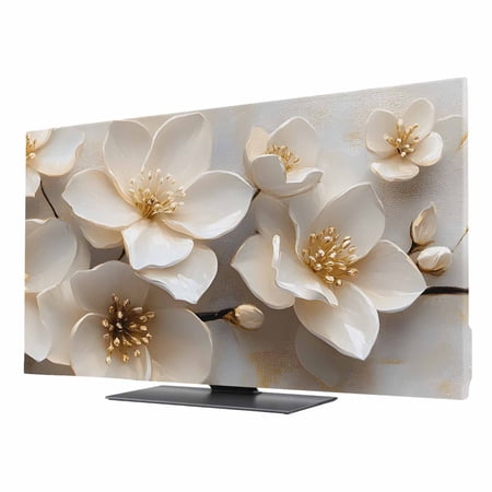Magnolia Flower TV Dust Cover 24 Inch, Retro Flowers Abstract Modern Computer Monitor Cover Dustproof Stretchable Indoor TV Screen Protector for LED LCD Universal Monitors