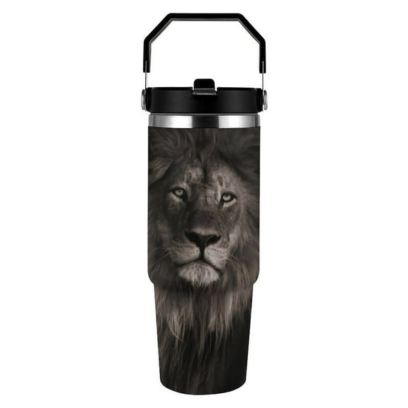 3D Lion Fall 30 oz Stainless Steel Tumbler with Handle, Insulated Travel Coffee Mugs Cup Gifts for Men Women Kids