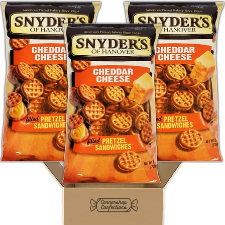 Snyder Pretzels Bulk Pack - Cheddar Cheese Filled Pretzel Sandwiches - 3 Individually Sealed 8 Ounce Bags - For On The Go Snacks, Lunches, Movie Nights and More in Cornershop Confections Pack