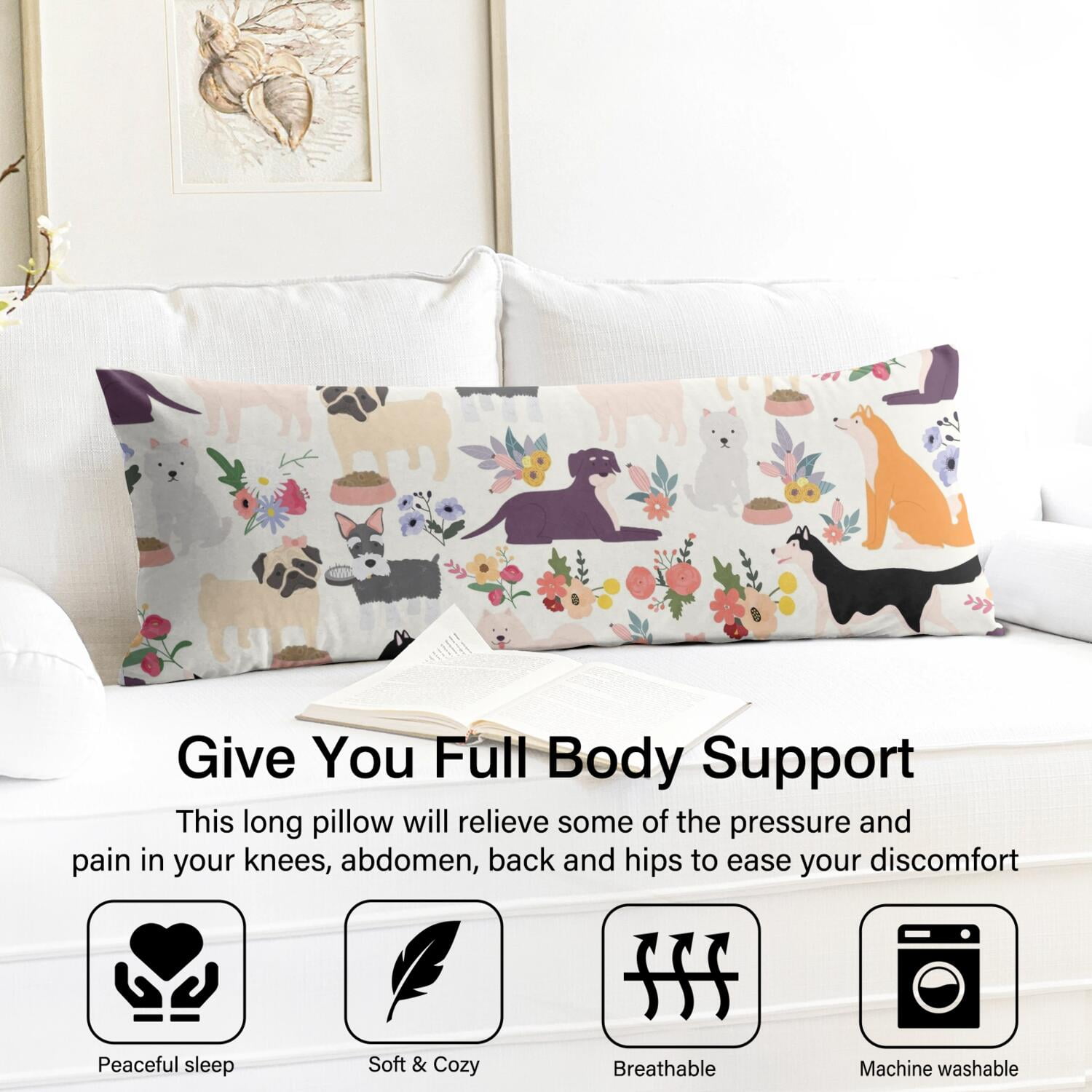 Adorable Animal Paw Body Pillow Cover 20x54 - Machine Washable - Abstract Art