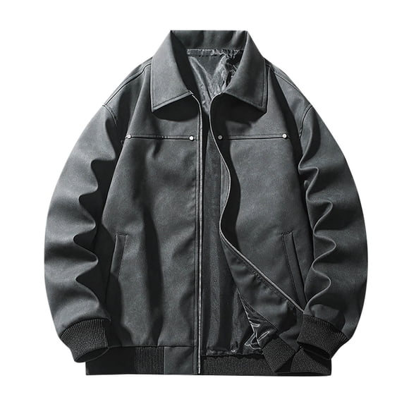 aohooy Men's PU Faux Leather Biker Jacket - Vintage 90S Oversize Motorcycle Bomber Streetwear Moto Racing Jacket Black,XXXL