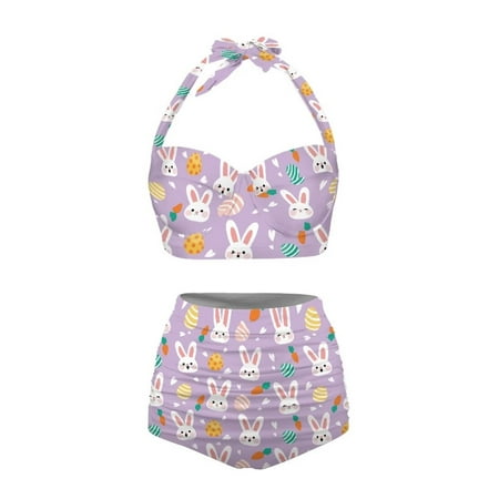 NETILGEN 2 Piece Set Elastic Easter Bunny Women Swimsuit Cover Up Cute  High Waisted Thong Bikini Sets for Women  Tankini Swimsuits for Women with Shortss