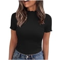 thumbnail image 3 of ClodeEU Women's Ribbed Knit Mock Neck T-Shirt, Short Sleeve Fitted Basic Top Black,Women's Plus XXL, 3 of 9