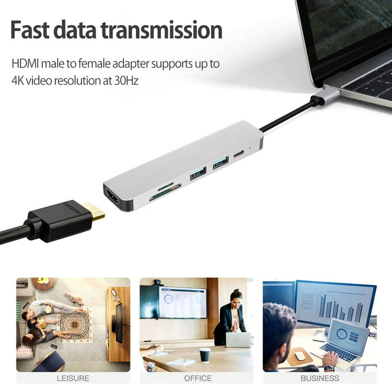 Bil zoom Perle HOTBEST 6in1 Type-C Hub USB-C Adapter HDMI 4K Multiport Card Reader Dual  for MacBook Pro - Walmart.com