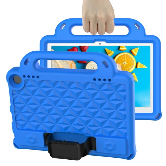 Handle Case for (10th Generation) Amazon Kindle Fire HD 8 Tablet & Fire HD 8 Plus Tablet, Shockproof Silicone Protective Case Cover with Shoulder Strap (Blue)