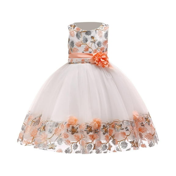 ZACPNCV Girls Dress Sleeveless Sequins Princess Dresses Toddler Wedding Birthday Party Gown Dresses Orange 4-5 Years