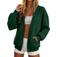 thumbnail image 2 of Oiangi Sweatshirt Cardigan Women Open Front Fleece Long Sleeve Sweater Fall Winter Cozy Warm Coat with Pockets Green M, 2 of 8