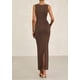 thumbnail image 2 of Vestido midi PRETTYGARDEN 2025, verano, sin mangas, fruncido, café, 2 of 9