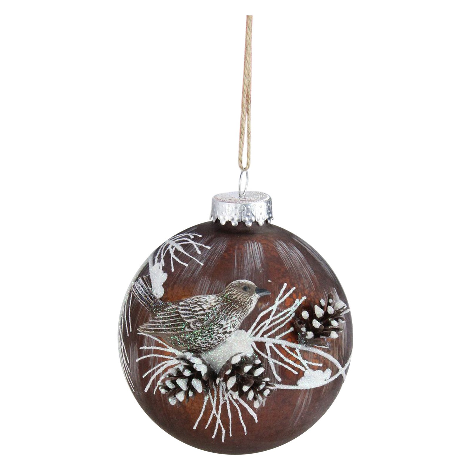 Northlight Brown Mercury Glass Ball Christmas Ornament with Bird and
