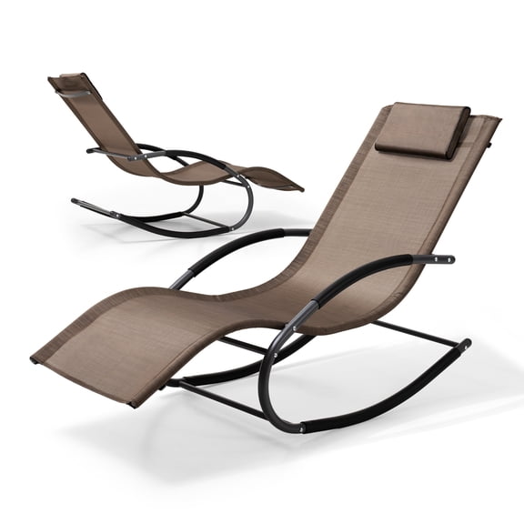 Pellebant Patio Rocking Chairs Chaise Lounge Chairs (Set of 2) Brown