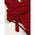 thumbnail image 6 of Hotian Women Plunge V Neck Self Tie One Piece Monokini Swimsuit Red S, 6 of 7
