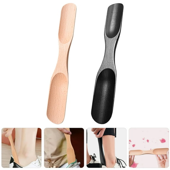 KALLORY 2pcs Wooden Shoe Horn Double End Handled Shoe Horn Men Boot Jack Shoe Helper